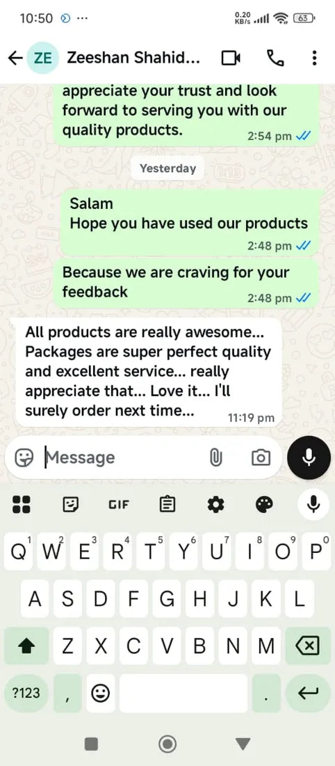 WhatsApp message from an Ecoland customer