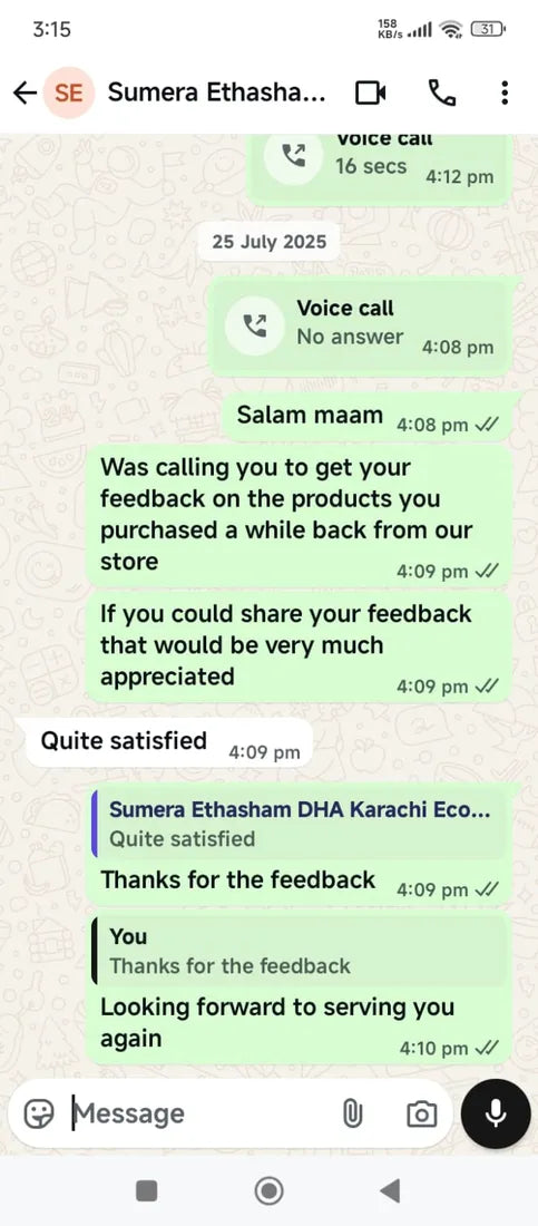 WhatsApp message from an Ecoland customer
